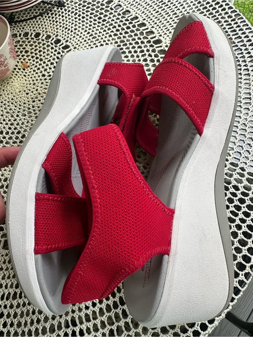Cloudsteppers by Clarks Red Wedge Sandals with Crossed Front Straps - Picture 4 of 10